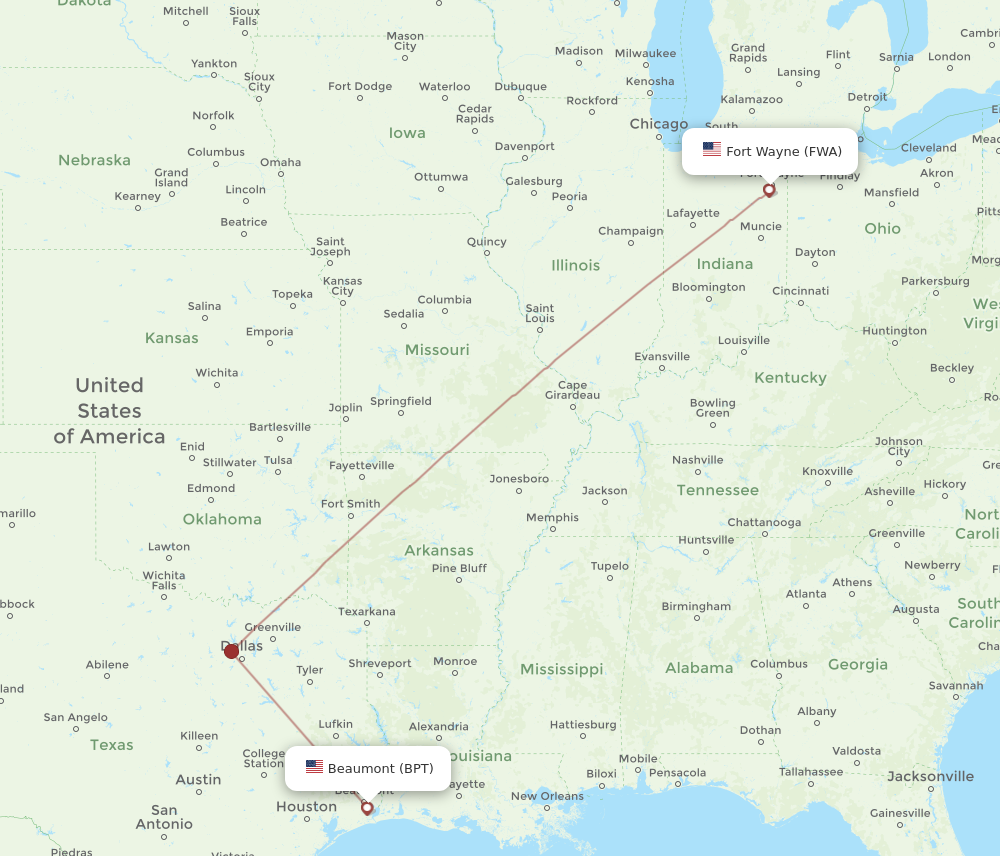 Flights from Beaumont to Fort Wayne BPT to FWA Flight Routes