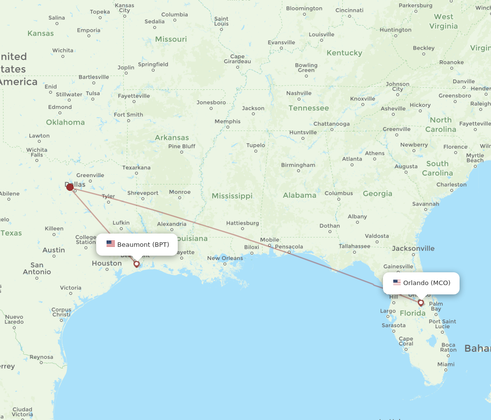 Flights from Beaumont to Orlando BPT to MCO Flight Routes