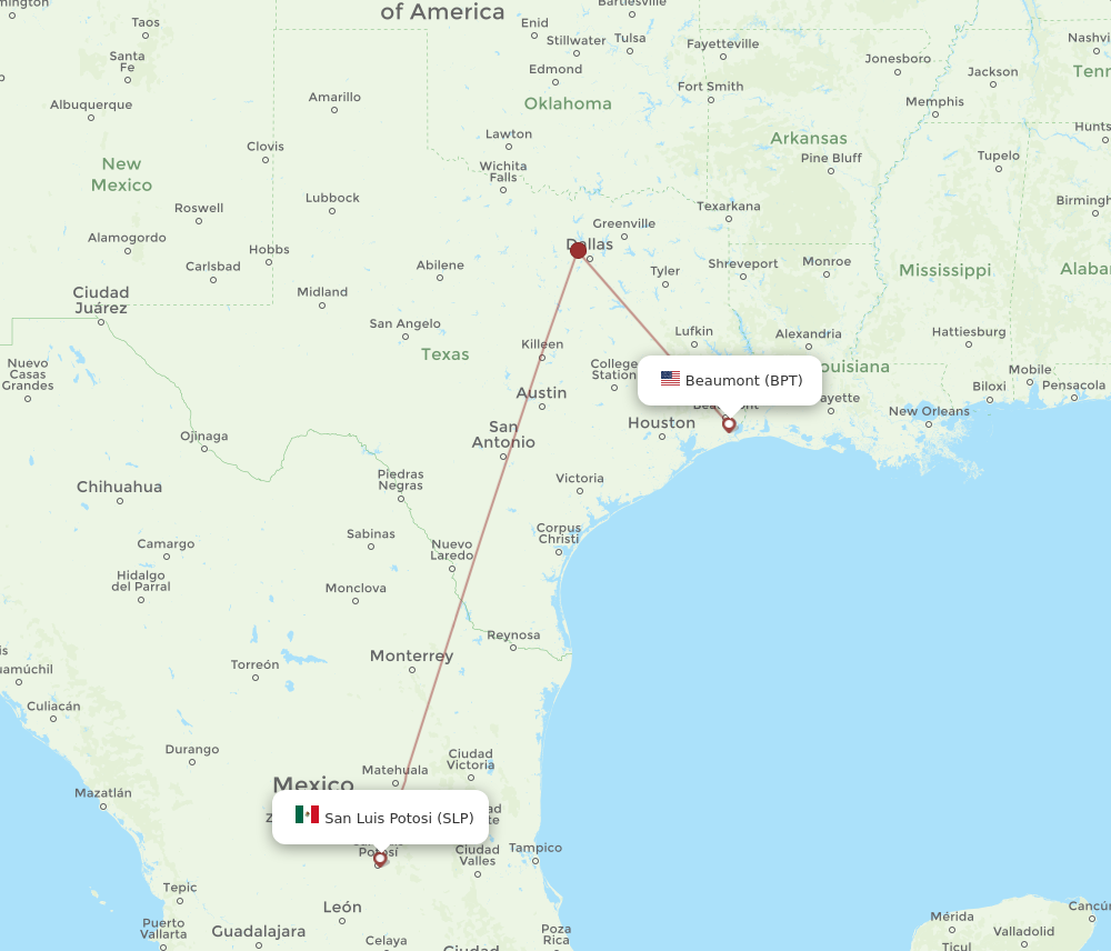 Flights from Beaumont to San Luis Potosi BPT to SLP Flight Routes