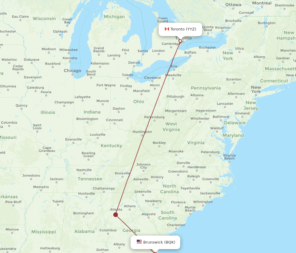 Flights from Toronto to Brunswick YYZ to BQK Flight Routes