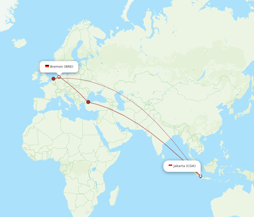 BRE to CGK flights and routes map