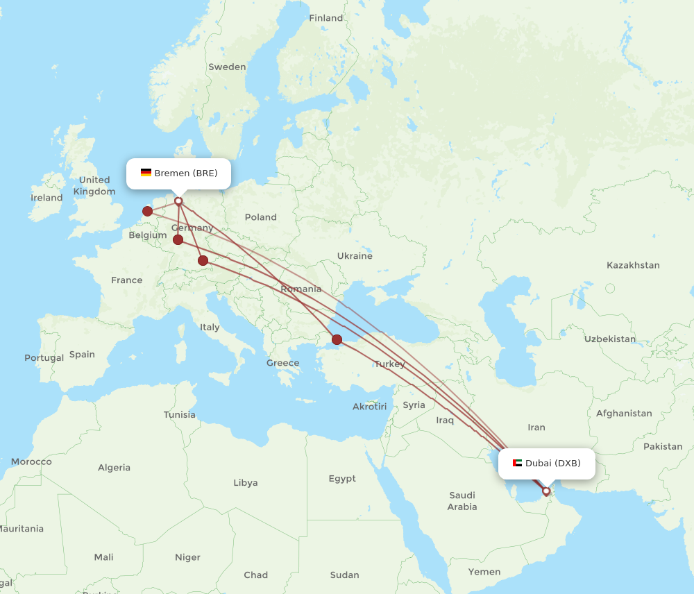 Flights from Bremen to Dubai BRE to DXB Flight Routes