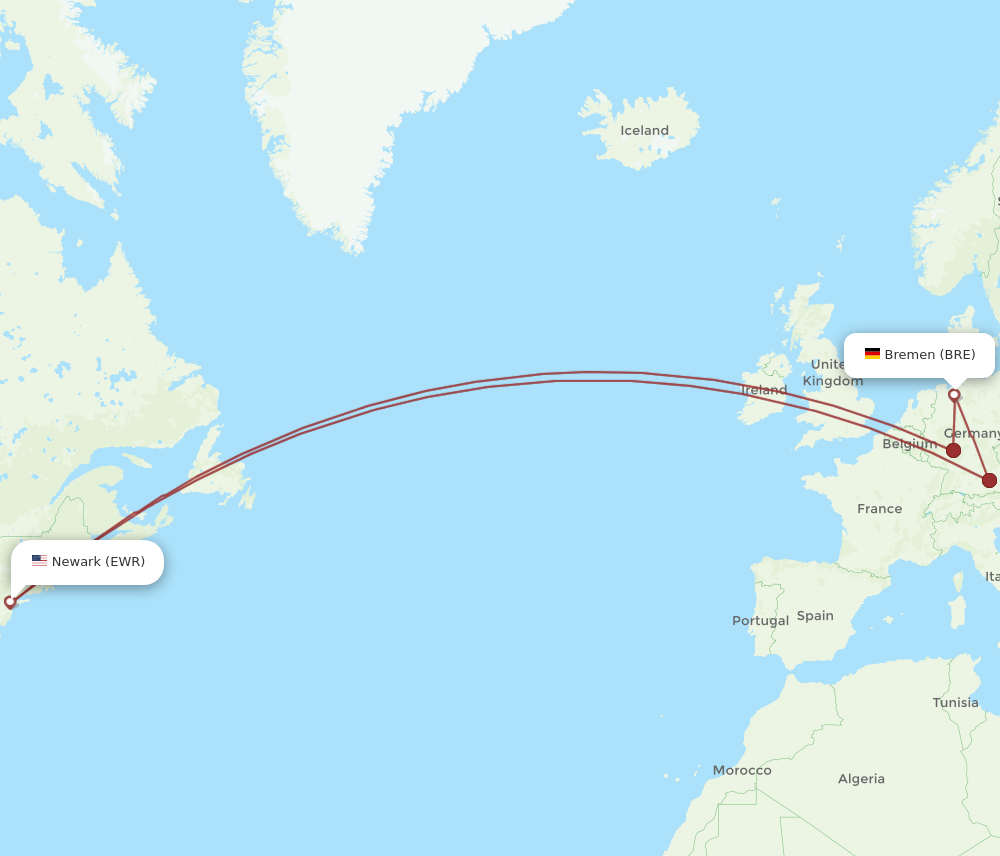 Flights from Bremen to New York BRE to EWR Flight Routes