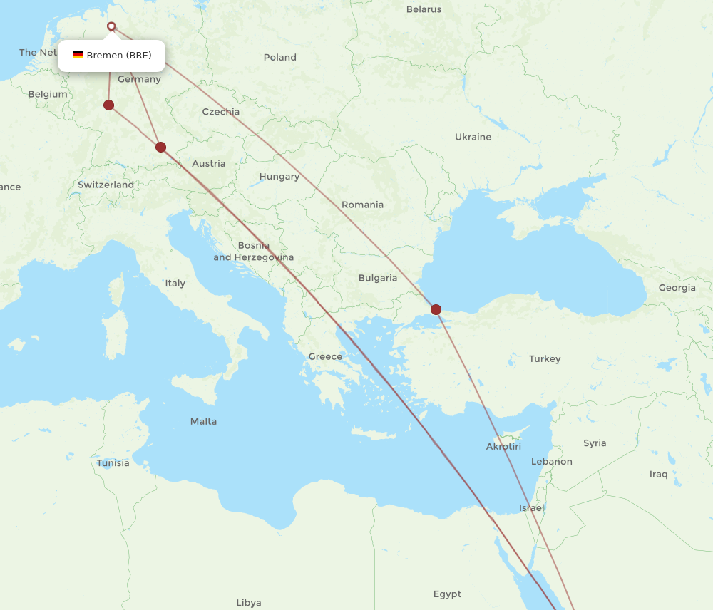 BRE to JED flights and routes map