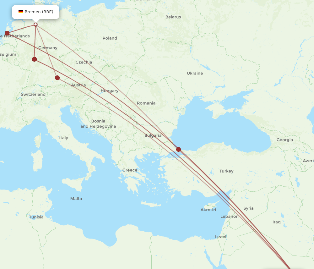 BRE to RUH flights and routes map