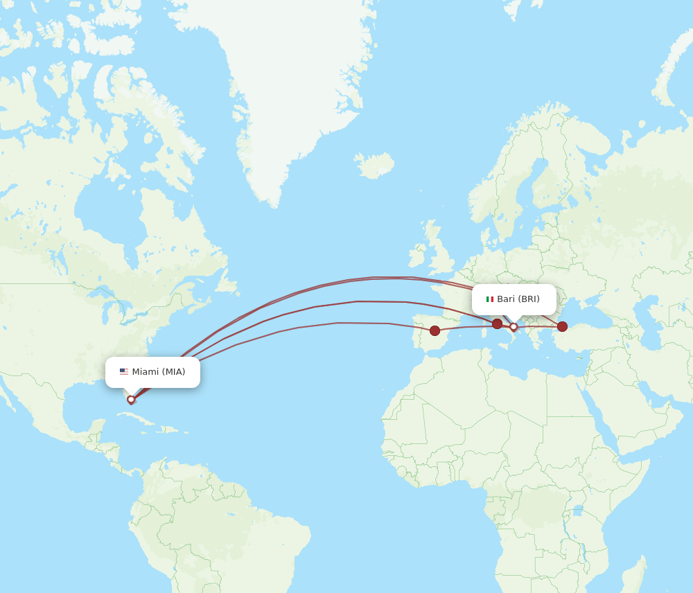 Flights from Bari to Miami, BRI to MIA - Flight Routes