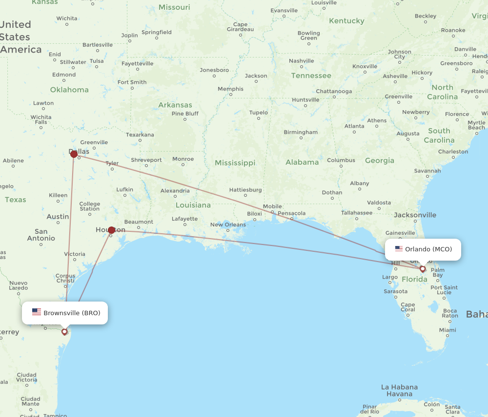 Flights from Brownsville to Orlando BRO to MCO Flight Routes