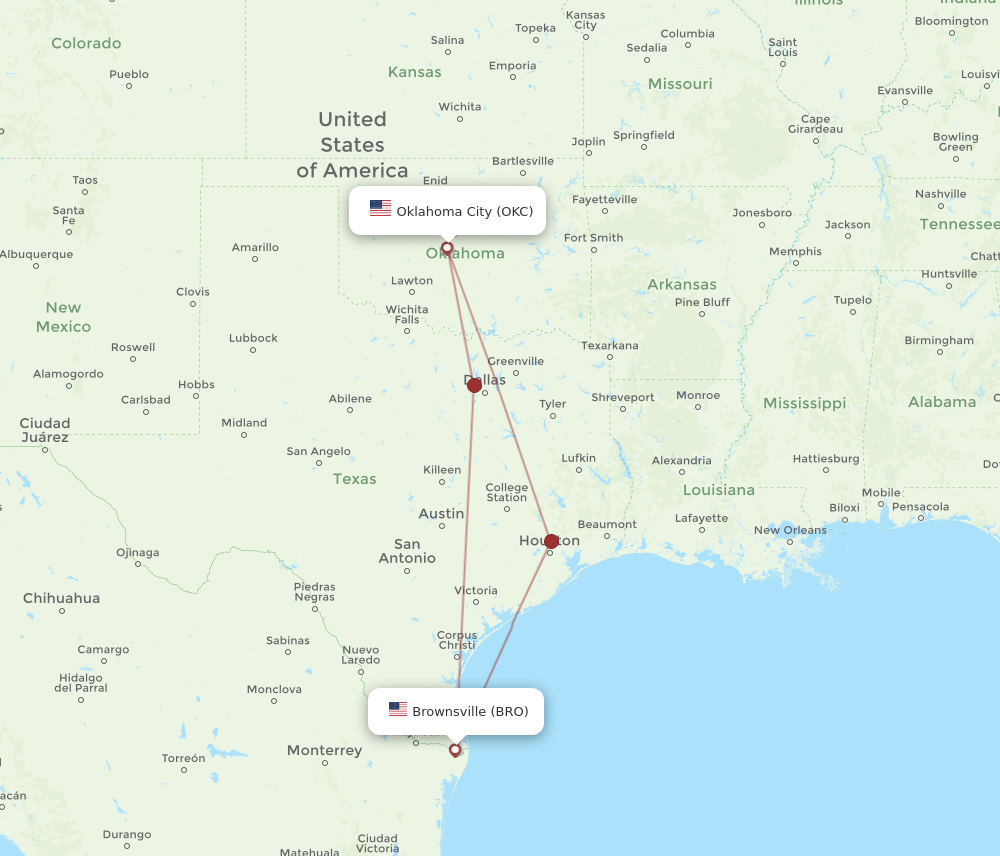 Flights from Brownsville to Oklahoma City BRO to OKC Flight Routes