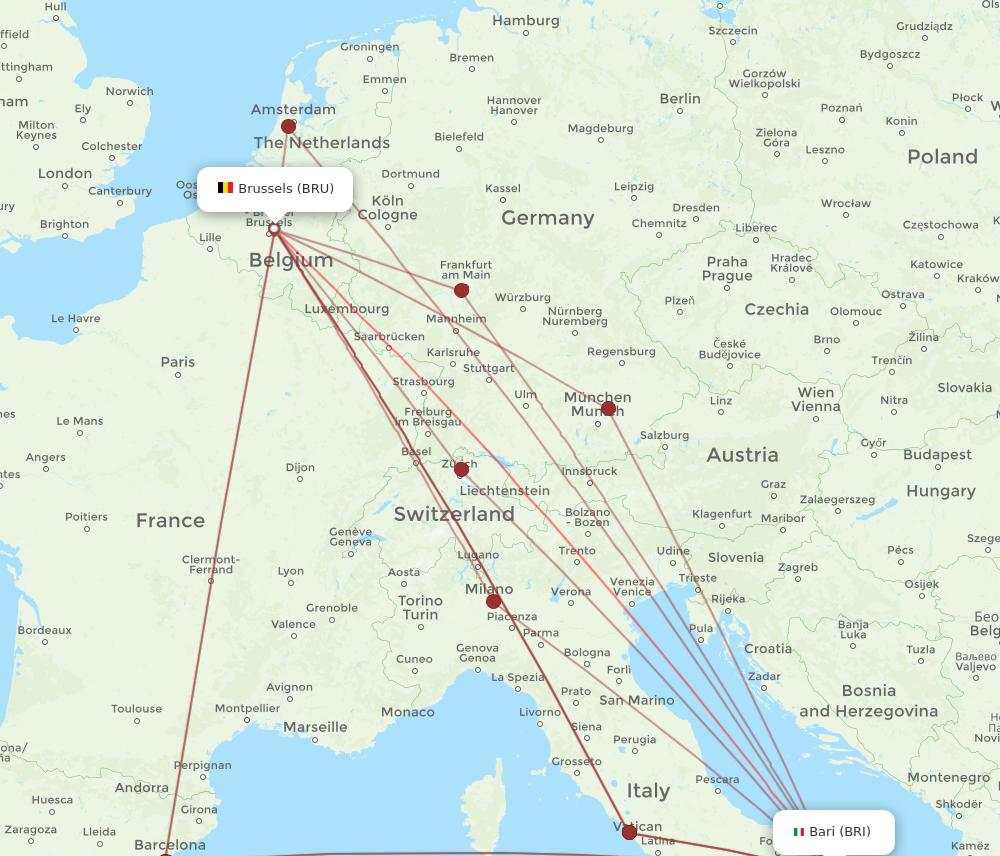 Flights from Brussels to Bari BRU to BRI Flight Routes