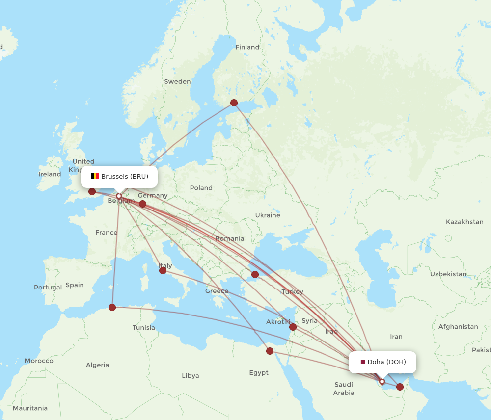 Flights from Brussels to Doha BRU to DOH Flight Routes