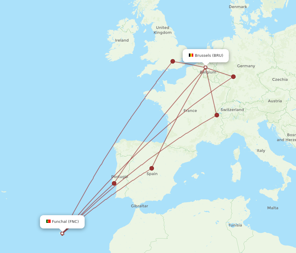 BRU to FNC flights and routes map