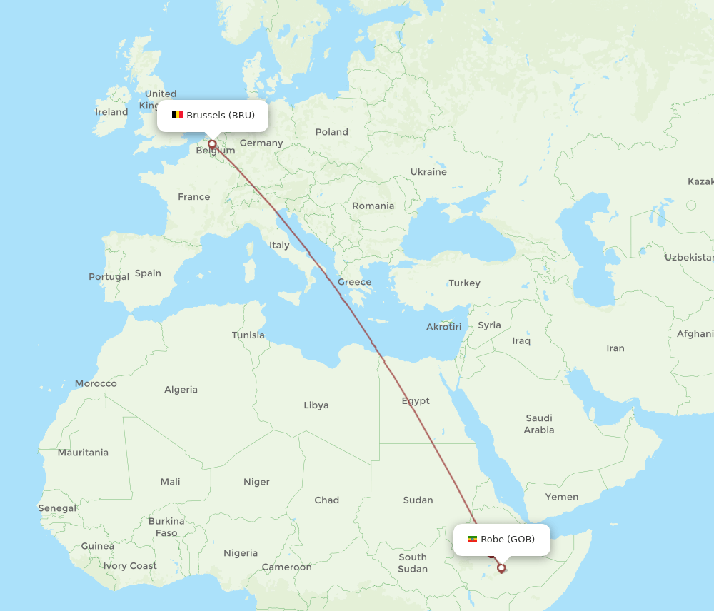 Flights from Goba to Brussels, GOB to BRU - Flight Routes