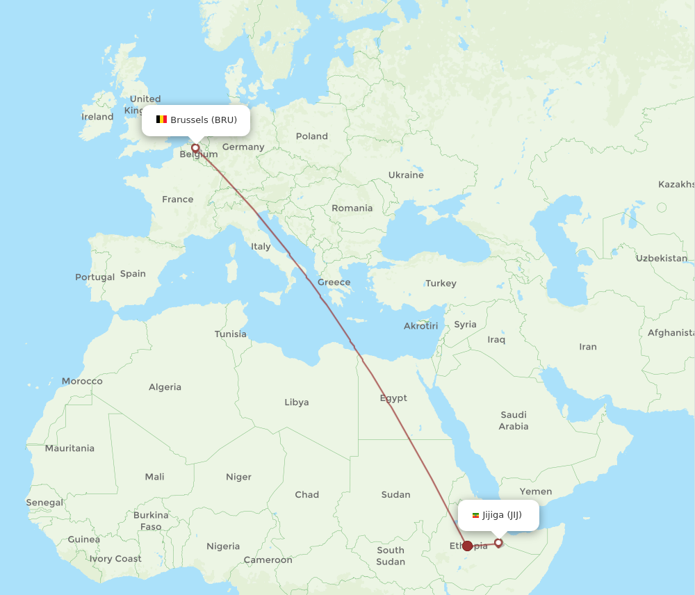 Flights from Brussels to Jijiga BRU to JIJ Flight Routes