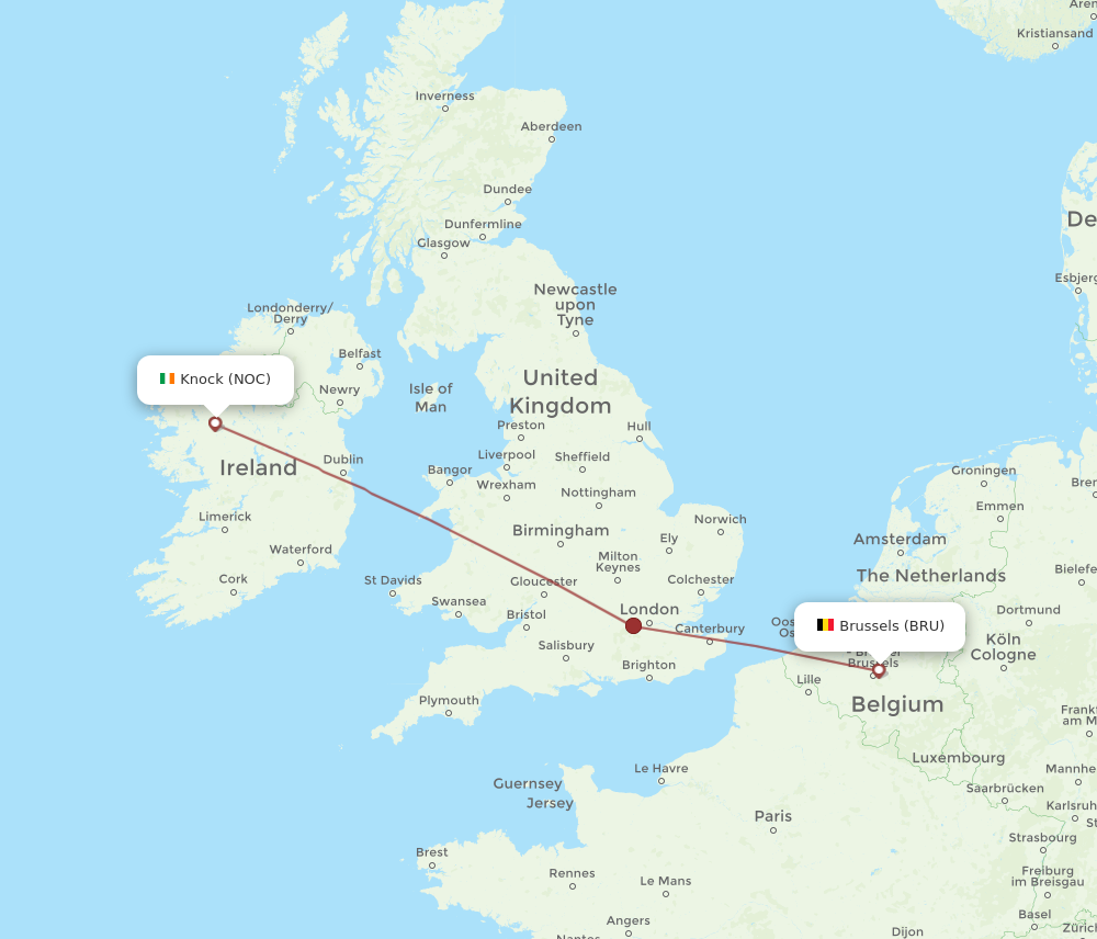 Flights from Brussels to Knock BRU to NOC Flight Routes