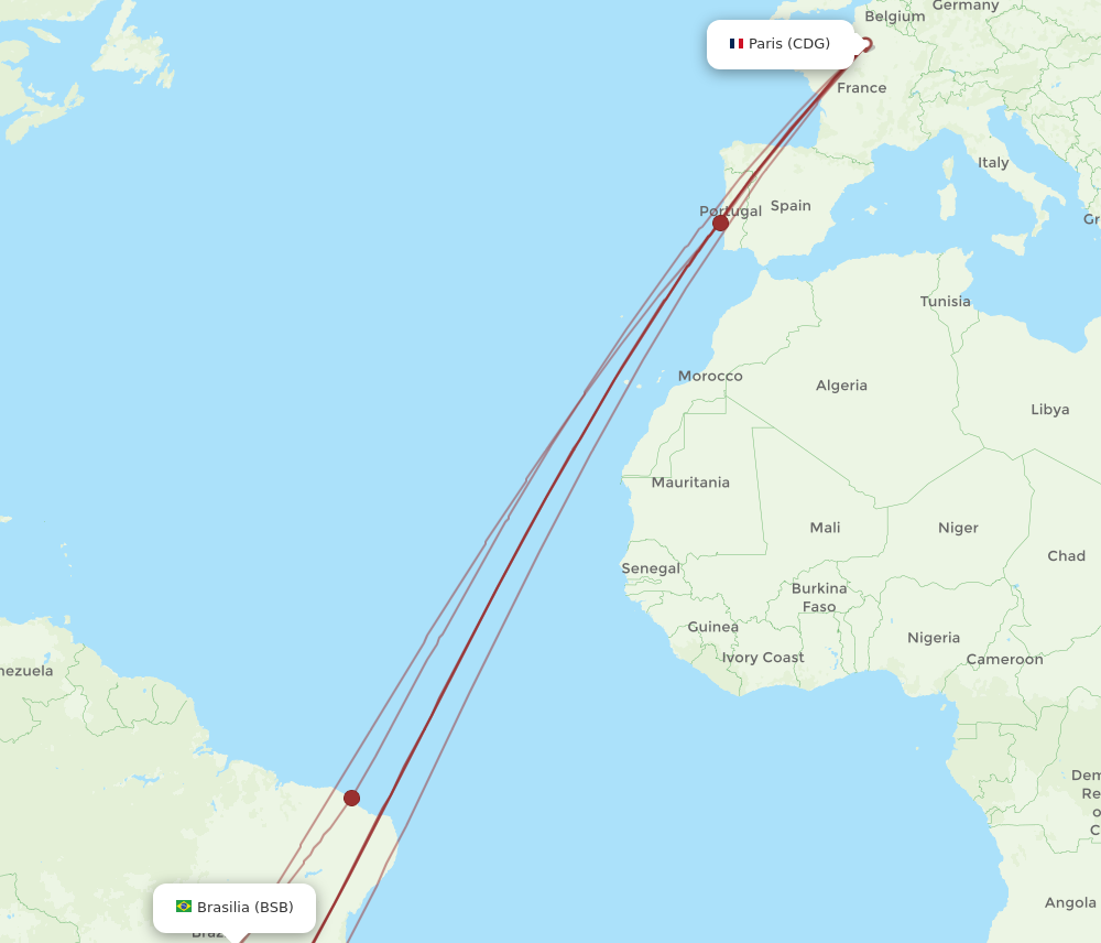 All Flight Routes From Brasilia To Paris, BSB To CDG - Flight Routes