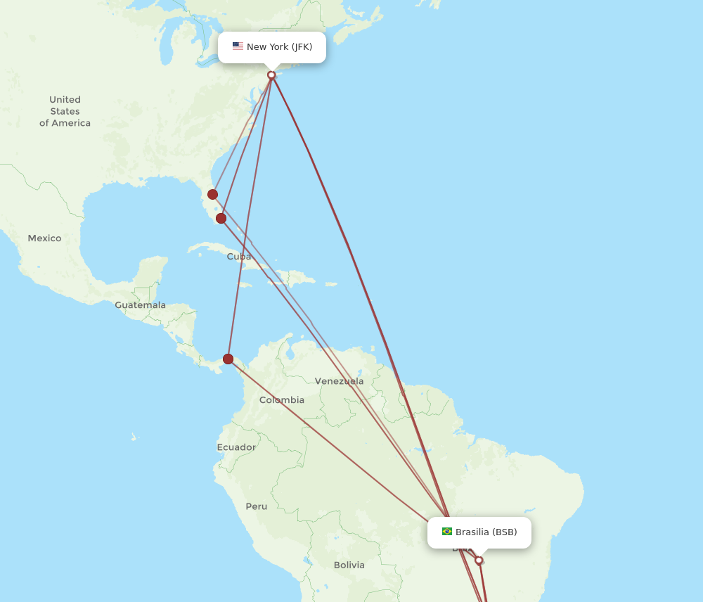 All Flight Routes From Brasilia To New York, BSB To JFK - Flight Routes