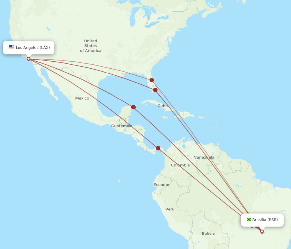 All Flight Routes From Brasilia To Los Angeles, BSB To LAX - Flight Routes