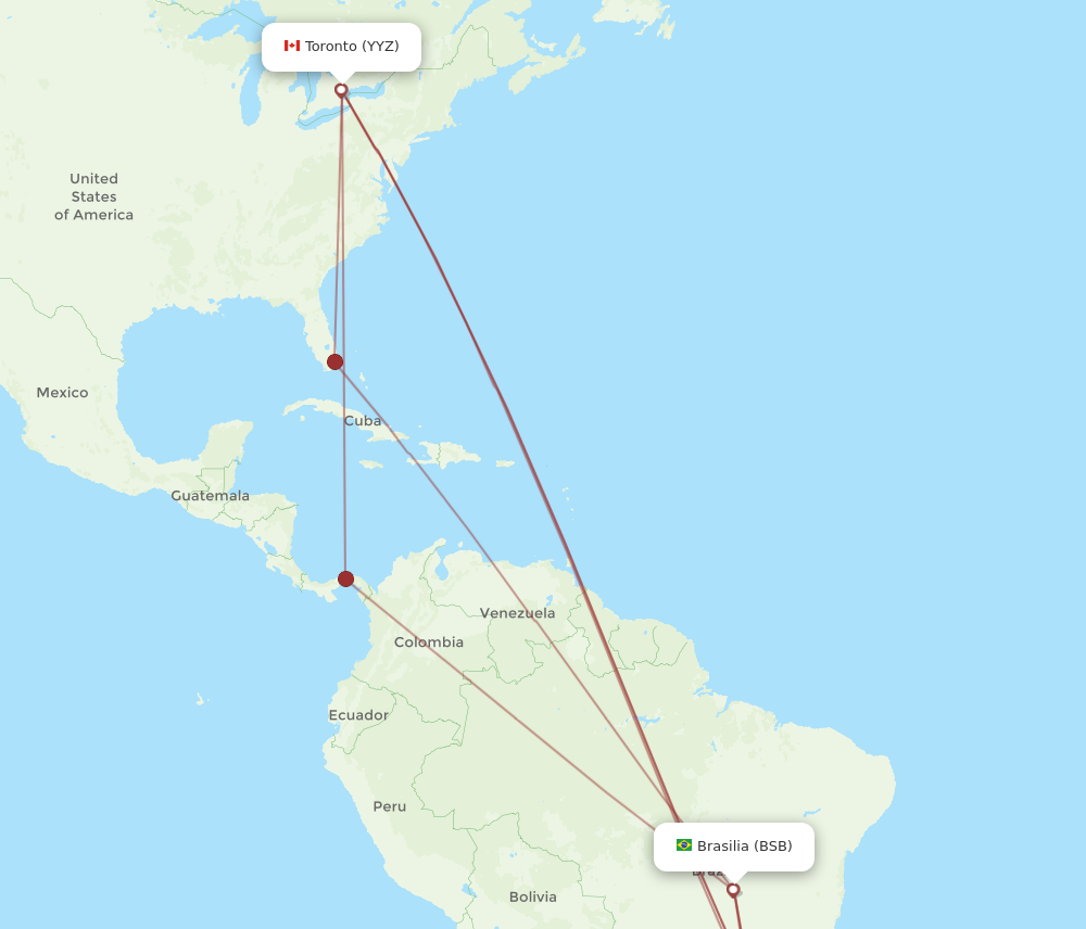 Flights from Toronto to Brasilia YYZ to BSB Flight Routes