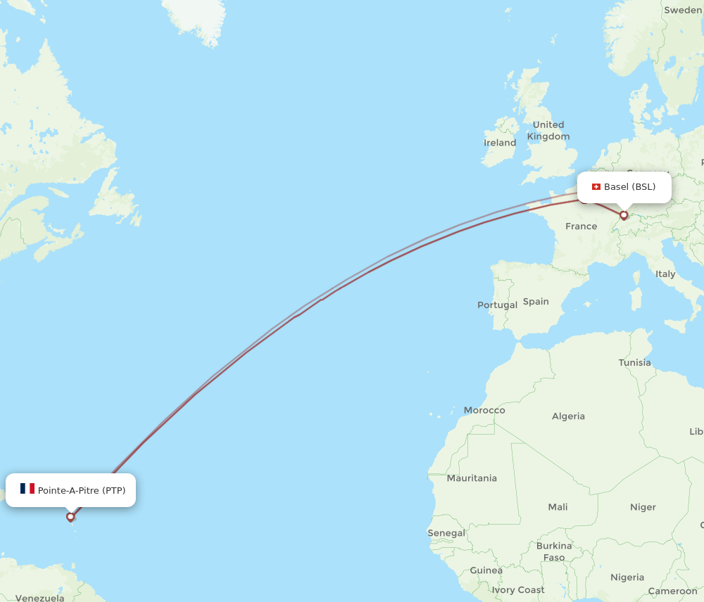 Flights from Basel Switzerland Mulhouse to Pointe a Pitre BSL to