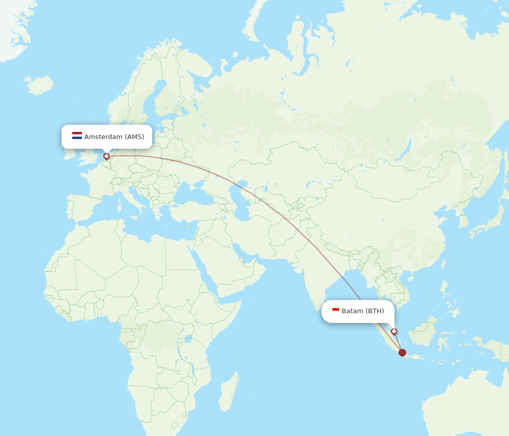 AMS to BTH flights and routes map