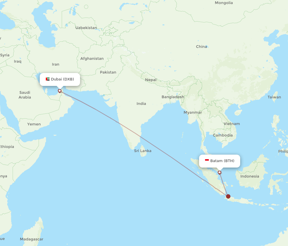 All flight routes from Batam to Dubai, BTH to DXB - Flight Routes