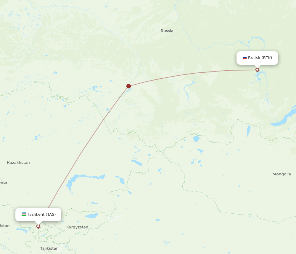 All Flight Routes From Tashkent To Bratsk, TAS To BTK - Flight Routes