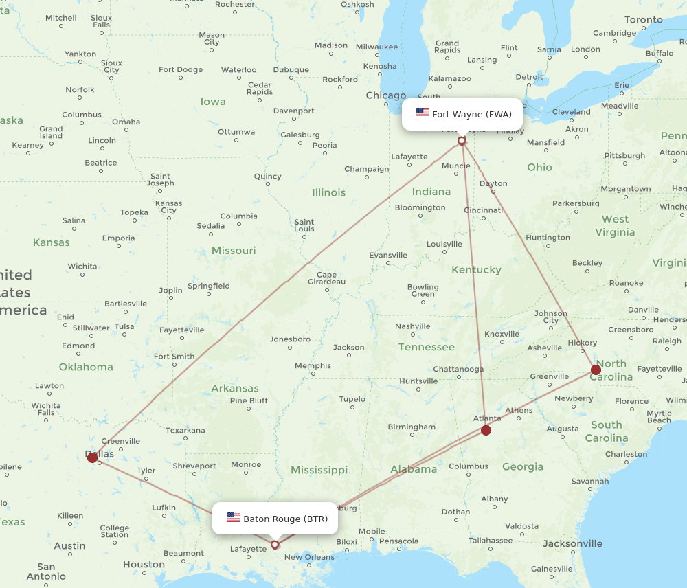 Flights From Baton Rouge To Fort Wayne, BTR To FWA - Flight Routes