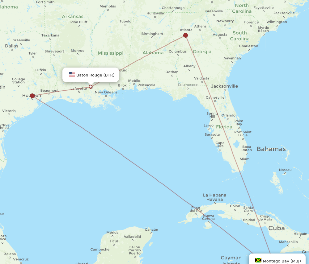 Flights from Baton Rouge to Montego Bay BTR to MBJ Flight Routes