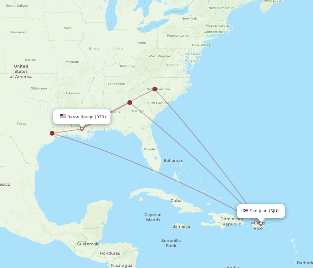 Flights From Baton Rouge To San Juan, BTR To SJU - Flight Routes