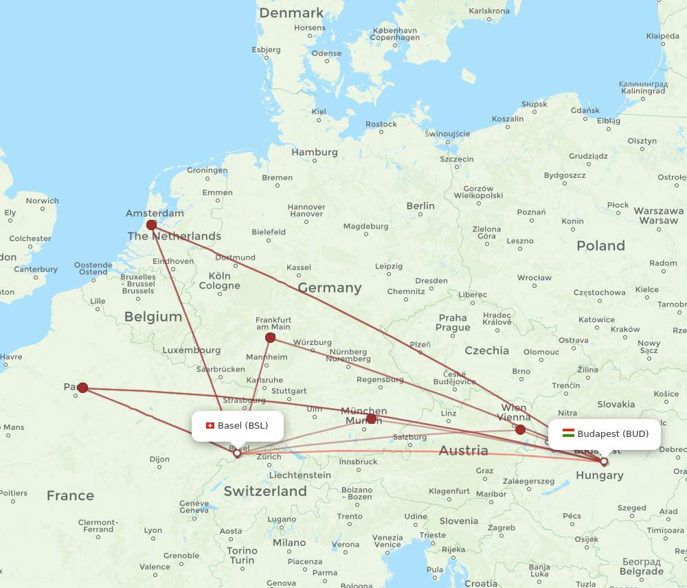 Flights from Budapest to Basel Switzerland Mulhouse BUD to BSL