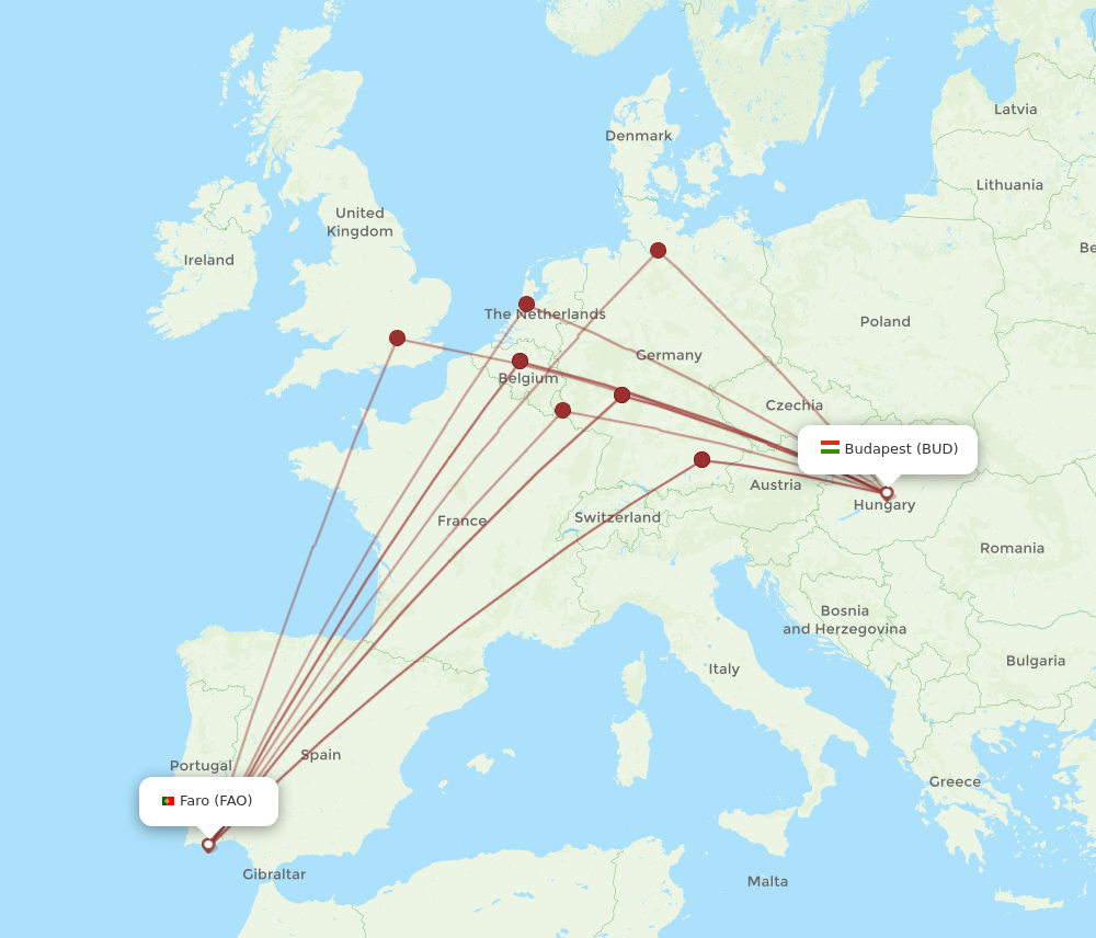 Flights from Budapest to Faro BUD to FAO Flight Routes