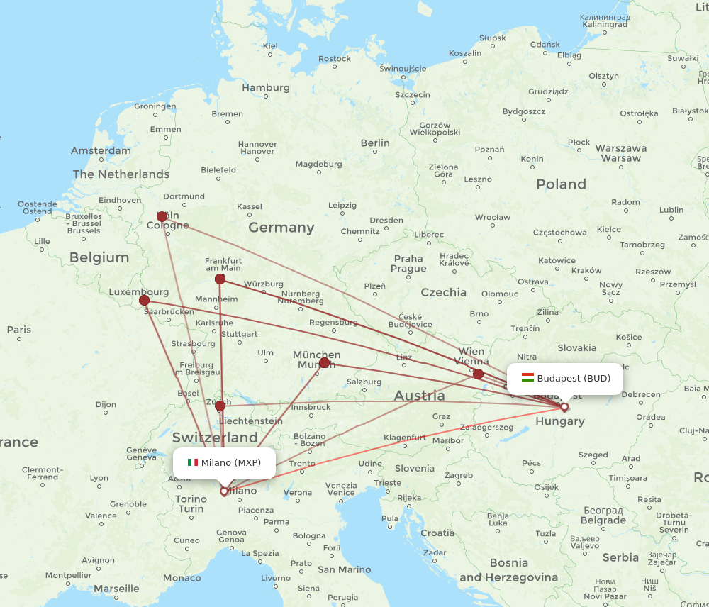 Flights from Budapest to Milan BUD to MXP Flight Routes