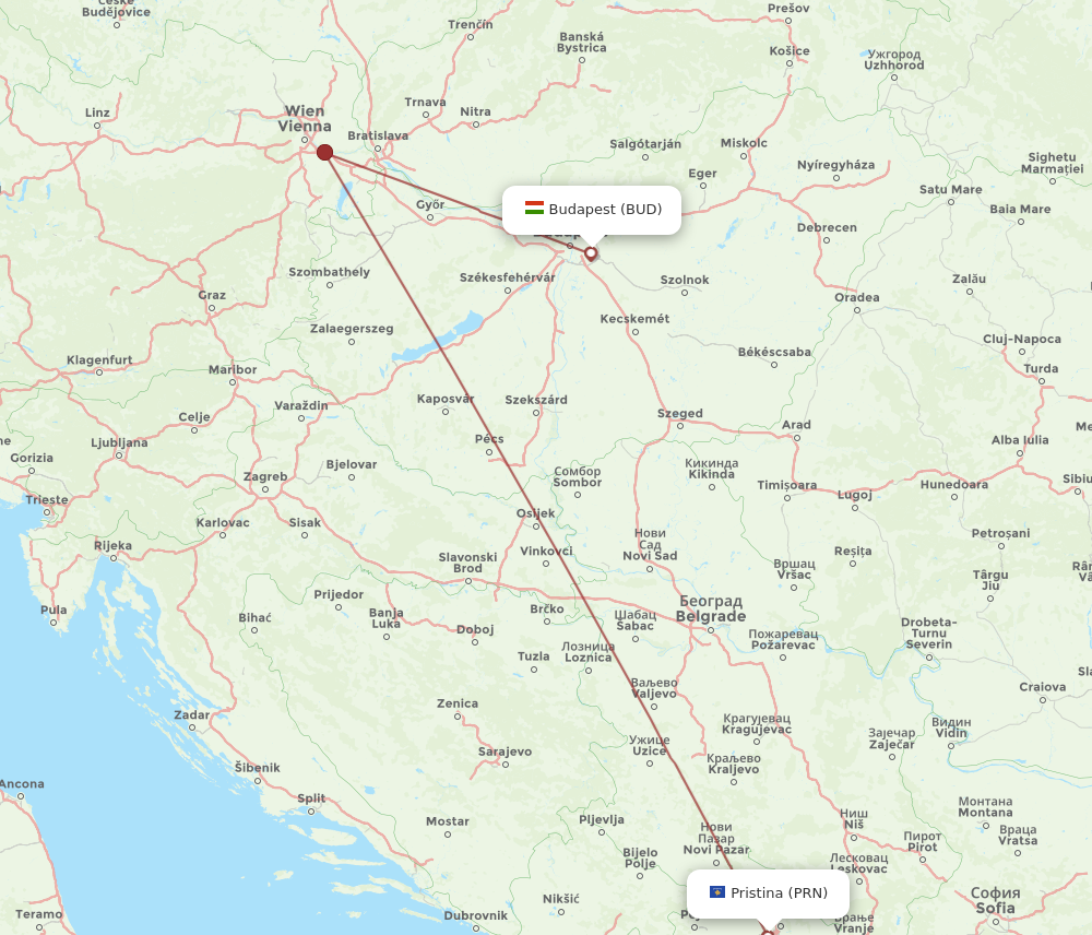 Flights from Budapest to Pristina BUD to PRN Flight Routes