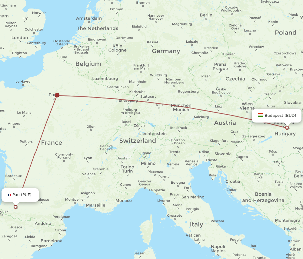 All Flight Routes From Budapest To Pau Bud To Puf Flight Routes 5861