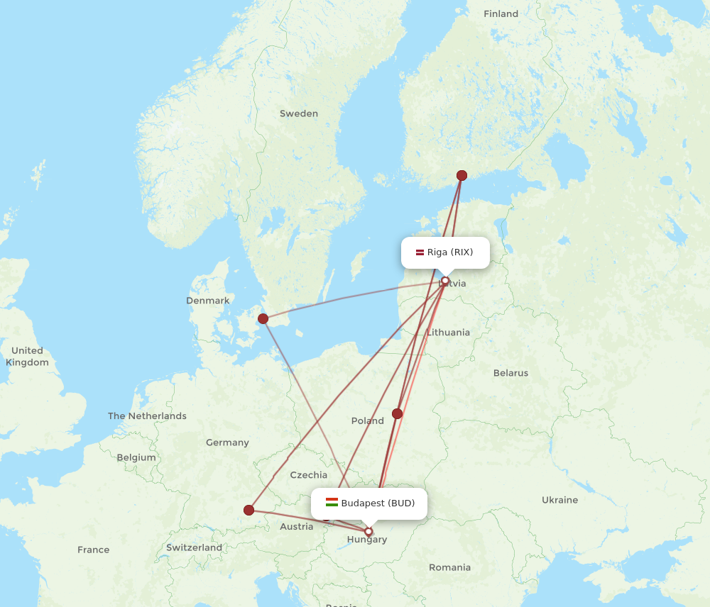 Flights from Budapest to Riga BUD to RIX Flight Routes