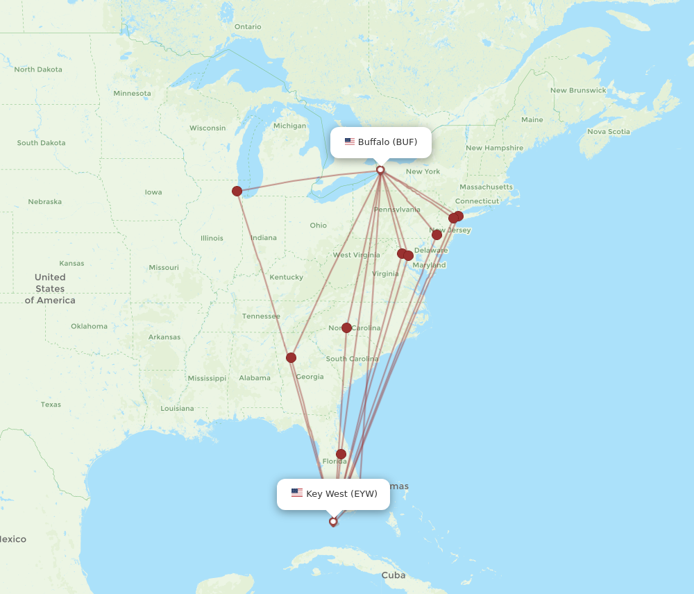 All flight routes from Buffalo to Key West, BUF to EYW - Flight Routes