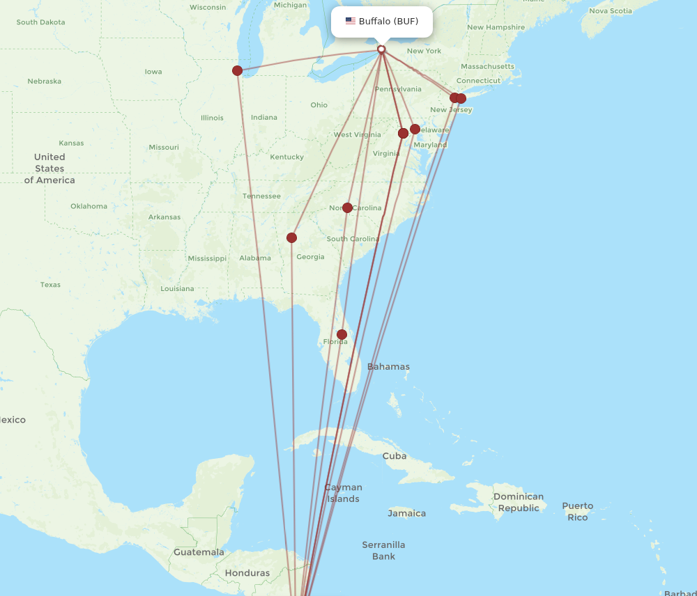 Flights from Buffalo to San Jose BUF to SJO Flight Routes