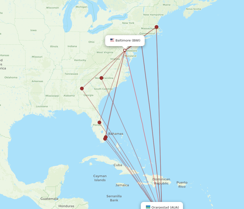 Flights from Baltimore to Aruba BWI to AUA Flight Routes