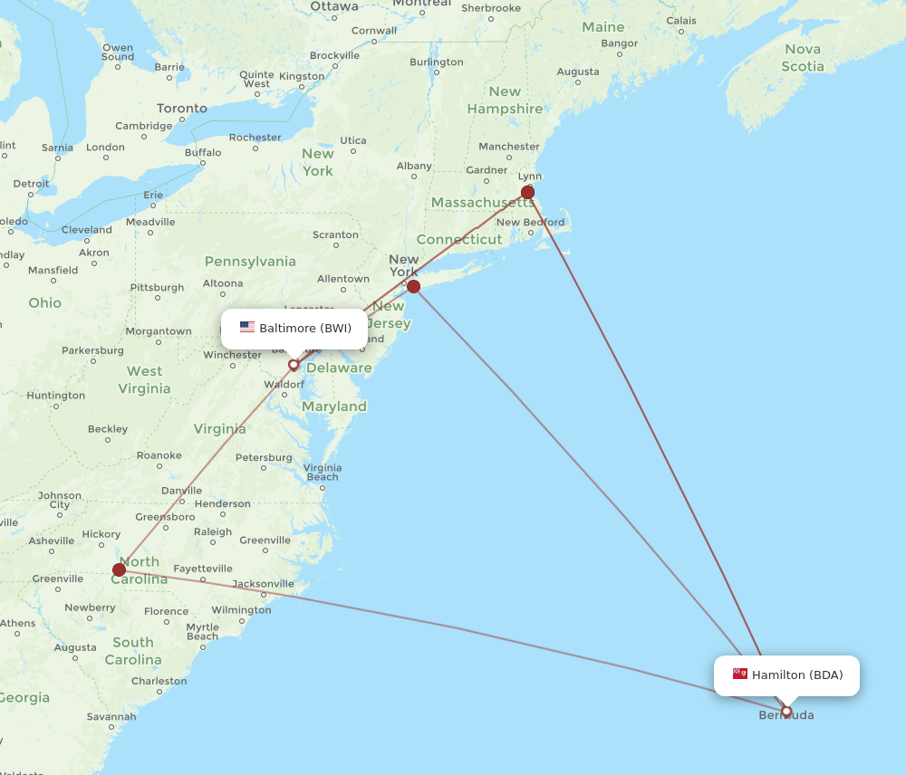 Flights from Baltimore to Bermuda BWI to BDA Flight Routes