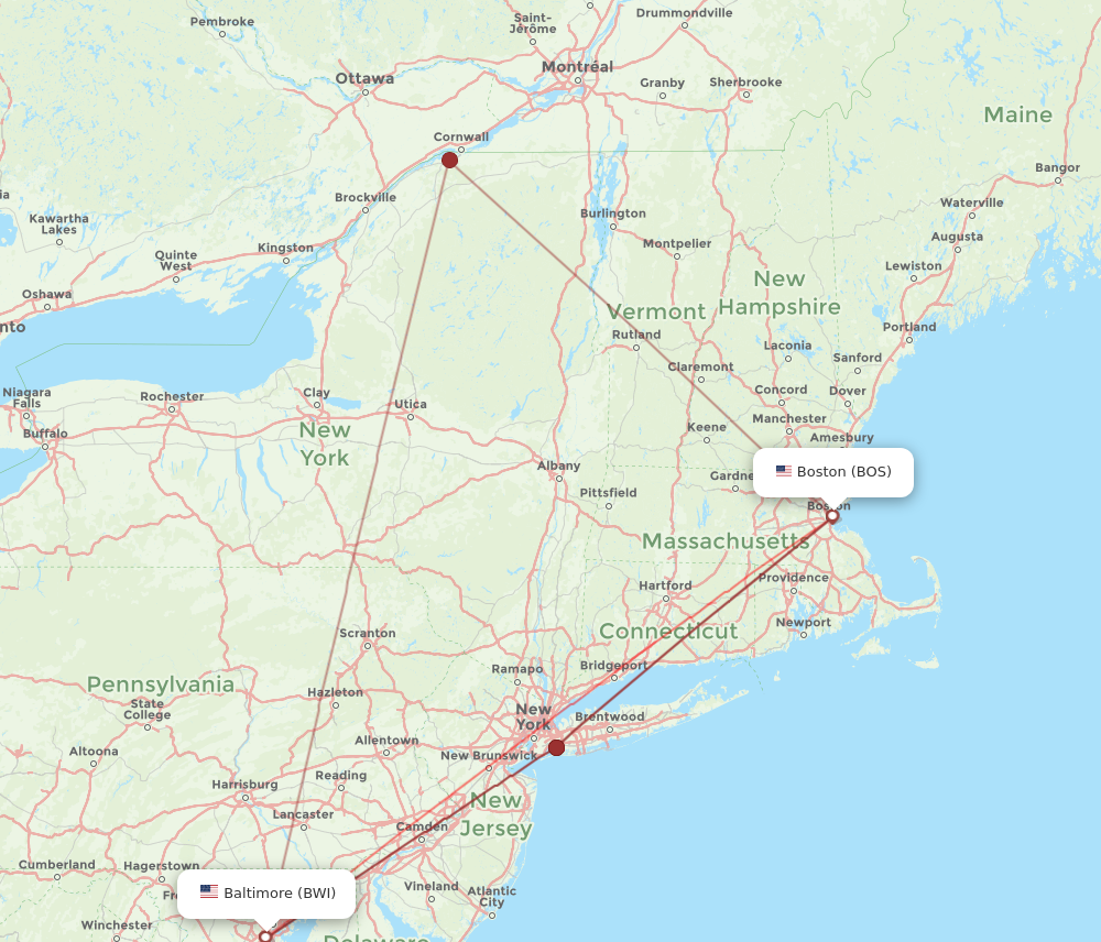 Flights from Baltimore to Boston BWI to BOS Flight Routes