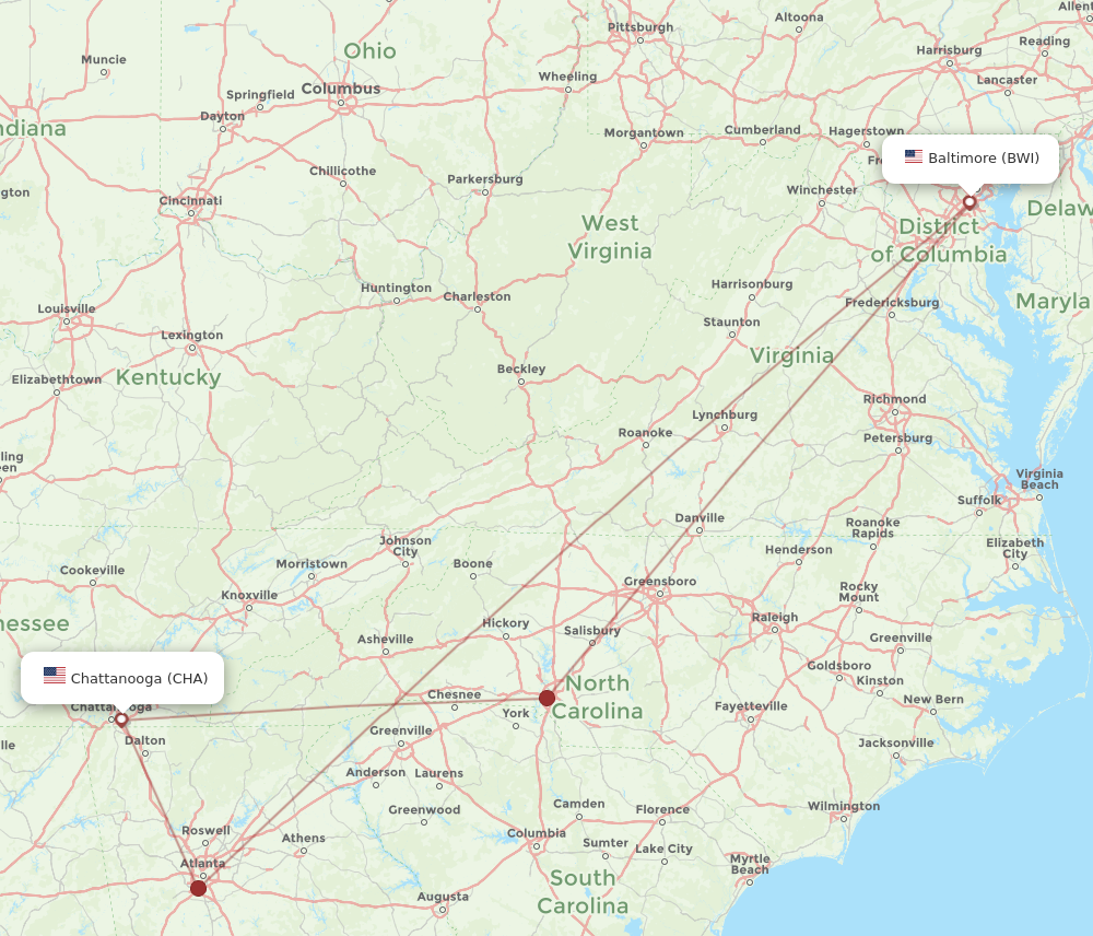 Flights from Baltimore to Chattanooga BWI to CHA Flight Routes