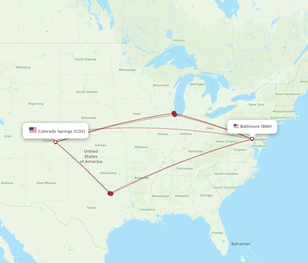 Flights from Baltimore to Colorado Springs BWI to COS Flight Routes