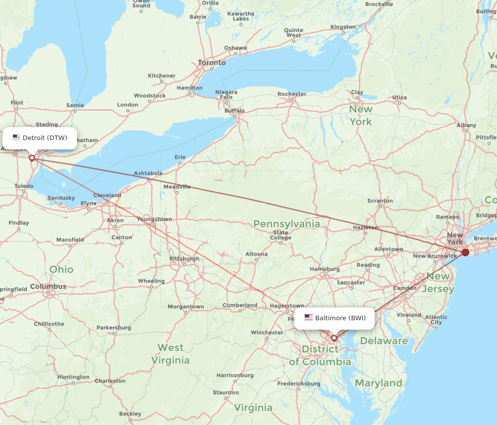 Flights from Baltimore to Detroit BWI to DTW Flight Routes