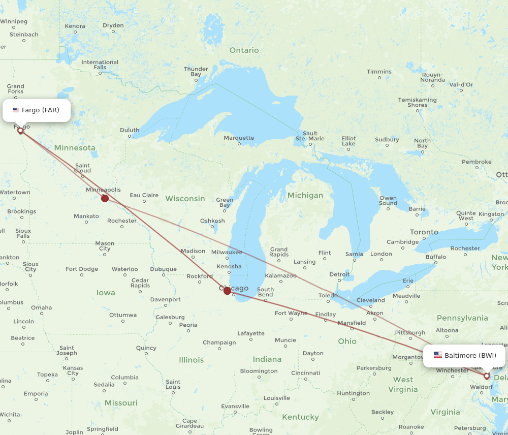 Flights from Baltimore to Fargo BWI to FAR Flight Routes