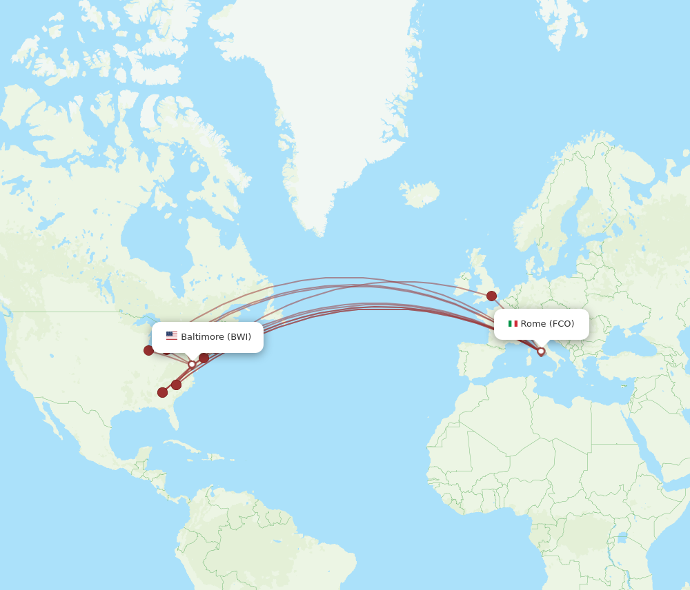 Flights from Baltimore to Rome BWI to FCO Flight Routes