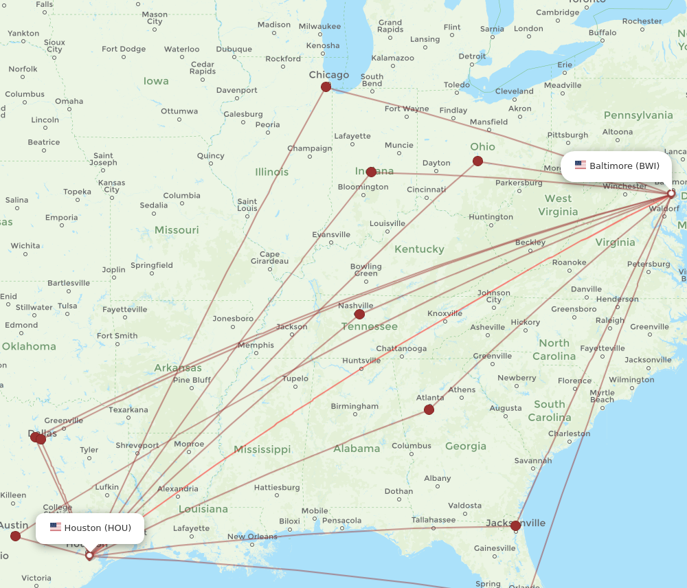 Flights from Baltimore to Houston BWI to HOU Flight Routes