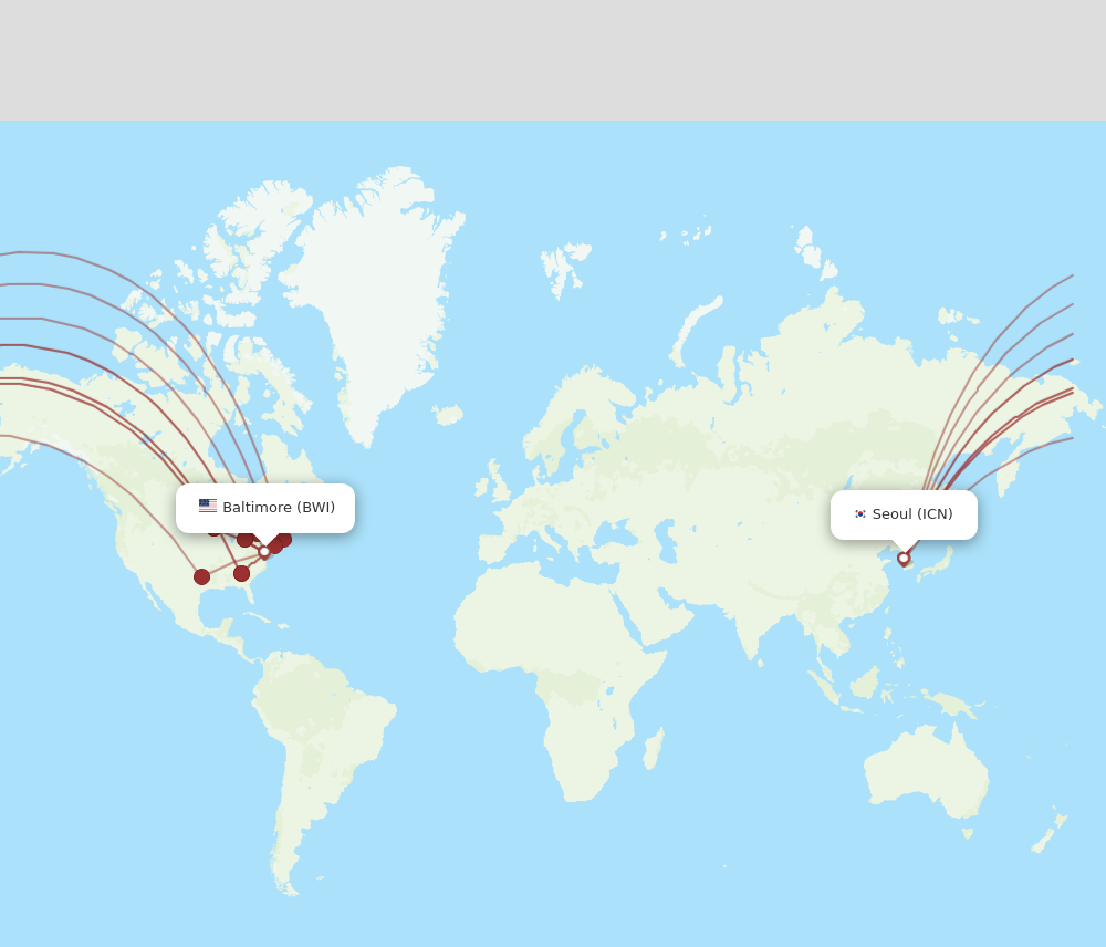 Flights from Baltimore to Seoul BWI to ICN Flight Routes