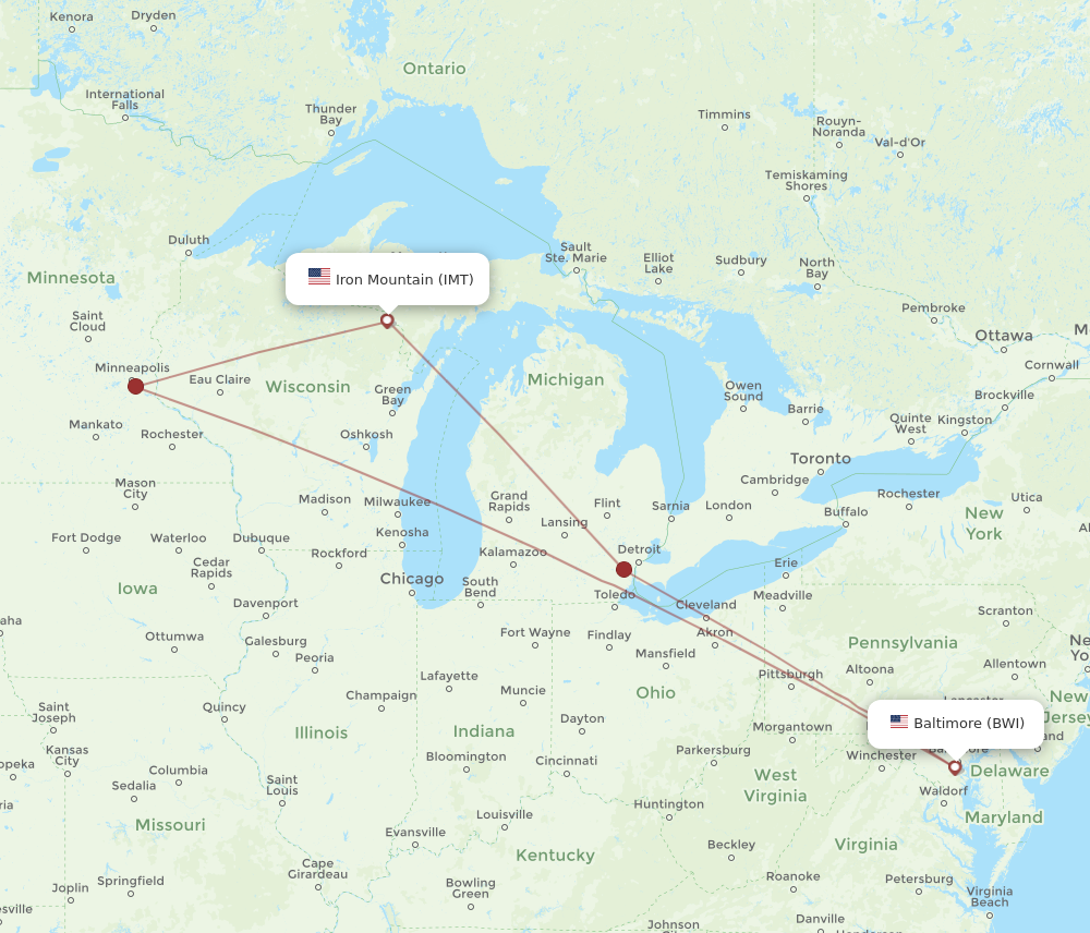 Flights from Baltimore to Iron Mountain BWI to IMT Flight Routes