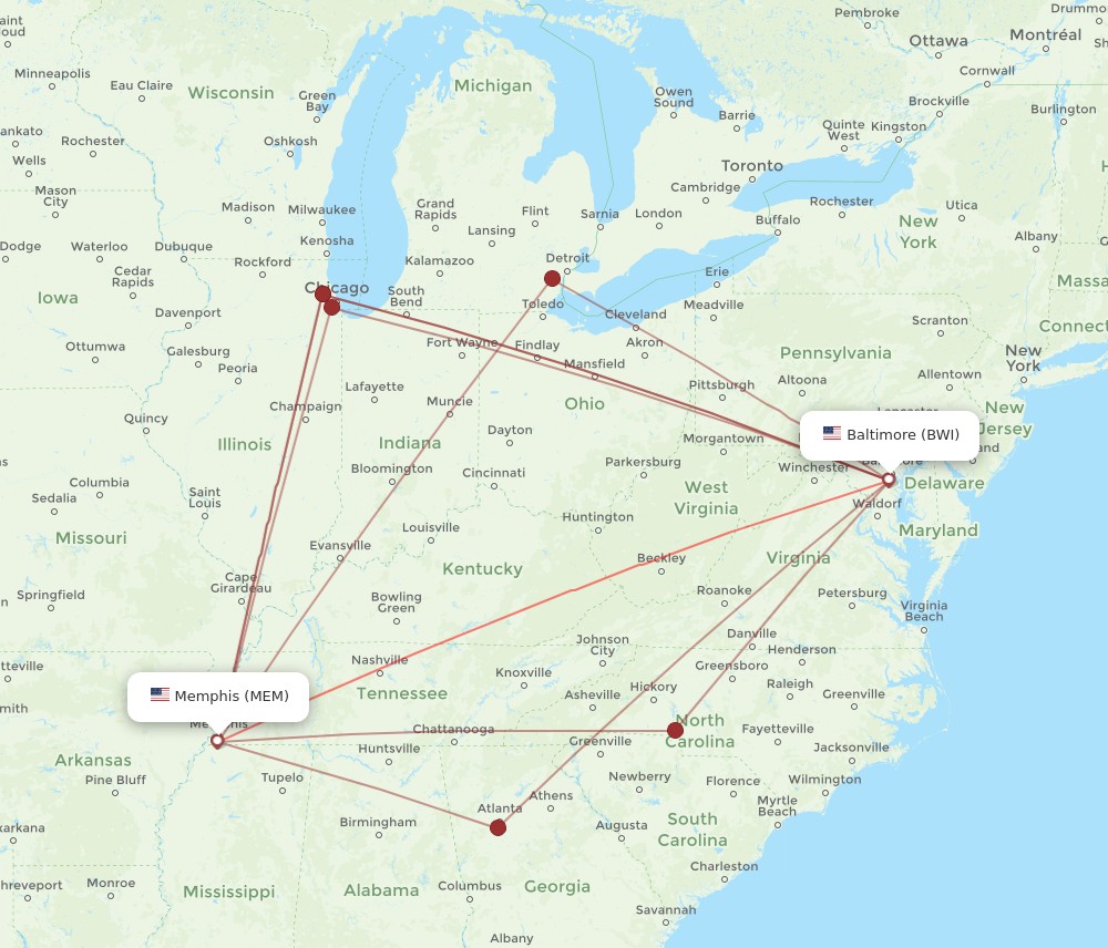 Flights from Baltimore to Memphis BWI to MEM Flight Routes