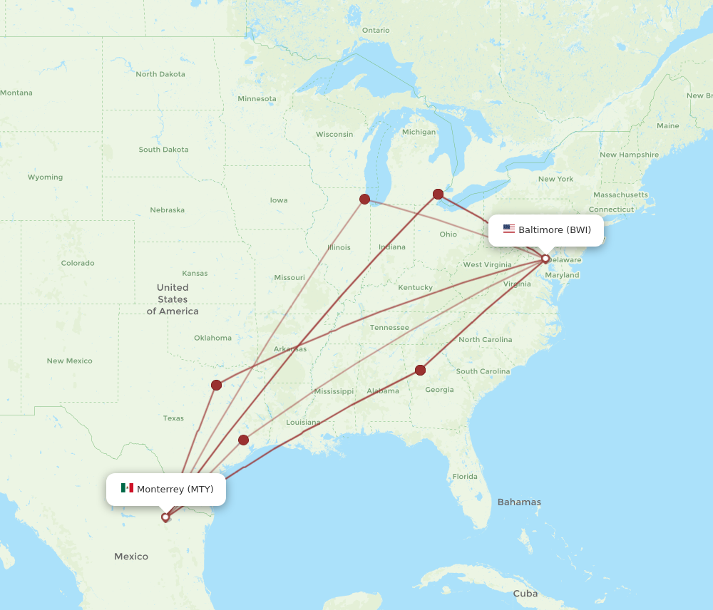 Flights from Baltimore to Monterrey BWI to MTY Flight Routes